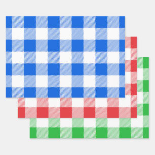 Blauw rood/groen/wit buffelpatroon inpakpapier vel