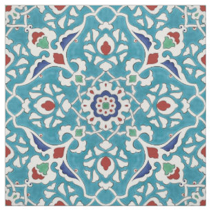 Blauw Rood Groen Wit Portugees Azulejo Patroon Stof