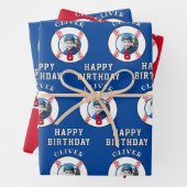 Blauw Rood Honkbal Kinderen Verjaardagsfoto Inpakpapier Vel (In situ)