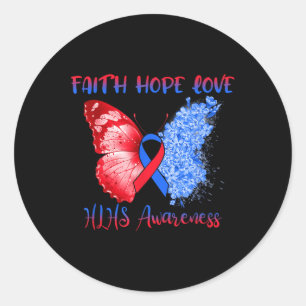 Blauw Rood Lint Vlinder Geloof Hoop Liefde Hoop Aw Ronde Sticker