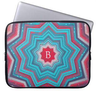 Blauw & Rood Mandala Rozet Patroon Monogram Laptop Sleeve