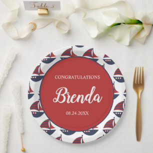 Blauw & Rood Maritieme Baby Shower Papieren Bordje