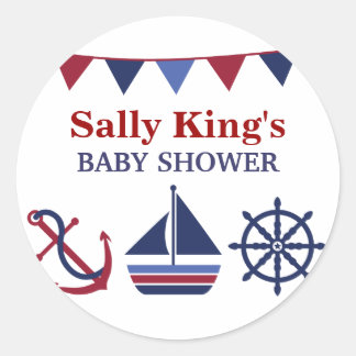 Blauw & Rood Maritieme Baby Shower Sticker