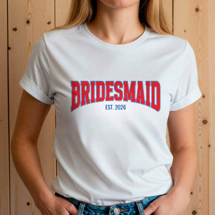 Blauw + Rood Nep Glitter BRIDESMAID Bachelorette T-shirt