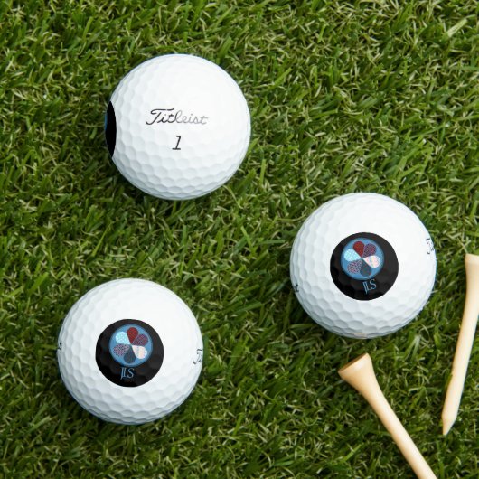 BLAUW ROOD PATCHWORK BLOEMVORM MONOGRAM INITIALEN GOLFBALLEN (Insitu Gras)