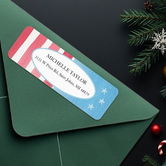 Blauw rood patriottische rustieke vlag etiket