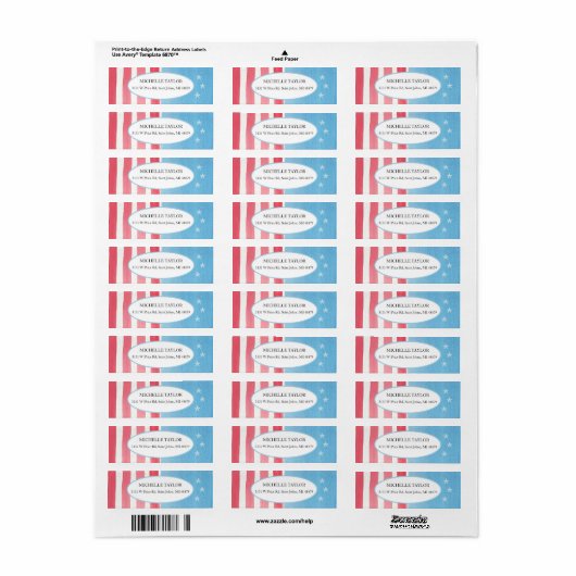Blauw rood patriottische rustieke vlag etiket (Full Sheet)