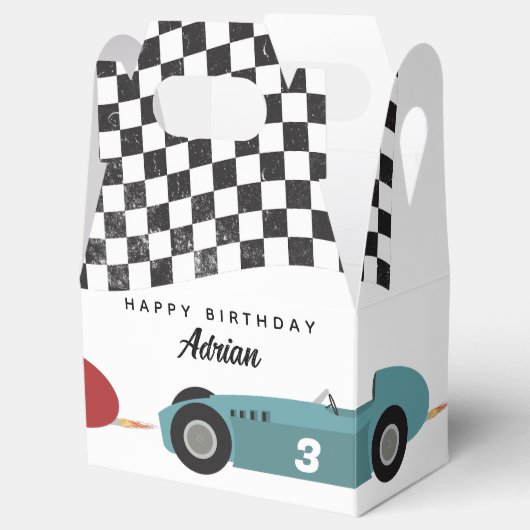 Blauw Rood Race Snelle Retro Racing Auto's Verjaar Bedankdoosjes (Geopend)