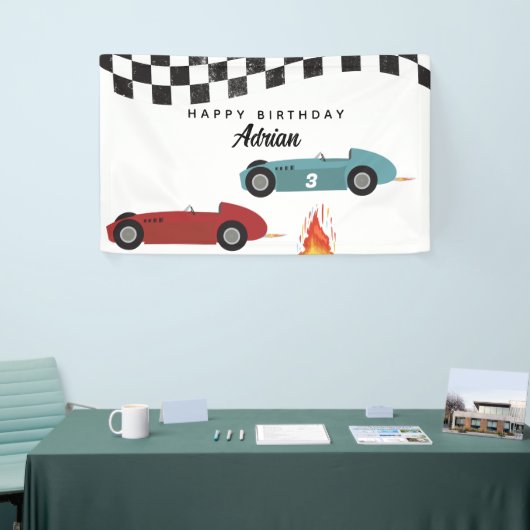 Blauw Rood Race Snelle Retro Racing Auto's Verjaar Spandoek (Beurs)