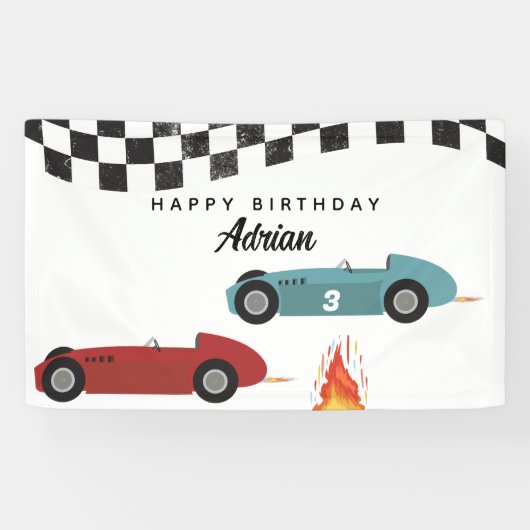 Blauw Rood Race Snelle Retro Racing Auto's Verjaar Spandoek (Horizontaal)