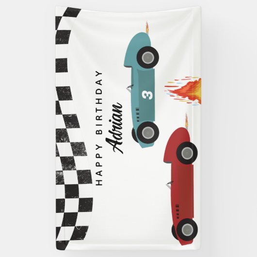 Blauw Rood Race Snelle Retro Racing Auto's Verjaar Spandoek (Verticaal)