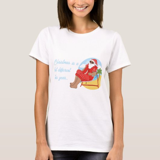 Blauw Rood Schattige Eenvoudig Tropisch Kerstfeest T-shirt (Voorkant)