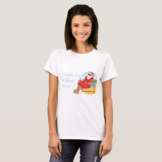Blauw Rood Schattige Eenvoudig Tropisch Kerstfeest T-shirt (Voorkant volledig)
