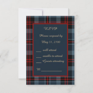 blauw rood schotse bruiloft celtic tartan plaid RSVP kaartje