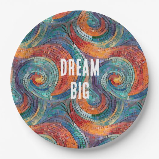 Blauw Rood Sinaasappel Swirl Papieren Bordje (Voorkant)