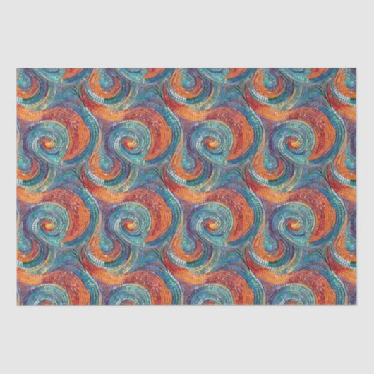 Blauw Rood Sinaasappel Swirl Tissuepapier (Voorkant)