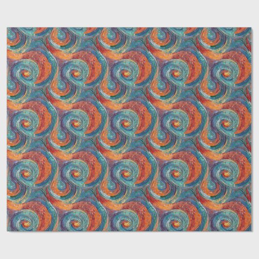 Blauw Rood Sinaasappel Turquoise Swirl Cadeaupapier (Vlak)