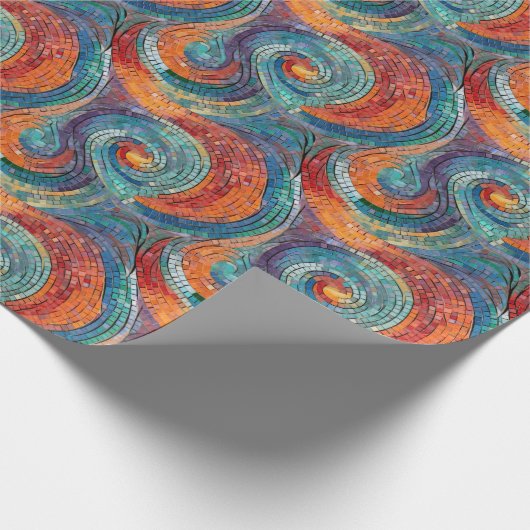 Blauw Rood Sinaasappel Turquoise Swirl Cadeaupapier (Hoek)