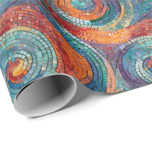 Blauw Rood Sinaasappel Turquoise Swirl Cadeaupapier (Rol Hoek)