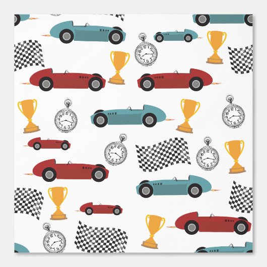 Blauw & Rood Snelle Retro Racing Auto's Behang (Voorkant)