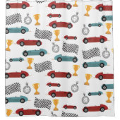 Blauw & Rood Snelle Retro Racing Auto's Douchegordijn (Voorkant)