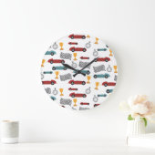 Blauw & Rood Snelle Retro  Racing Auto's Grote Klok (Huis)