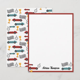 Blauw & Rood Snelle Retro  Racing Auto's Kinder Notitiekaartje