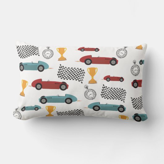 Blauw & Rood Snelle Retro Racing Auto's Kussen (Voorkant)