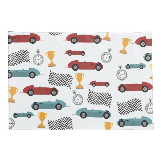 Blauw & Rood Snelle Retro Racing Auto's Kussensloop (Achterkant-Rechts)