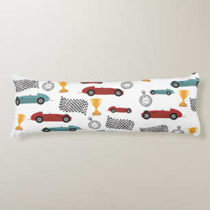 Blauw & Rood Snelle Retro  Racing Auto's Lichaamskussen