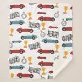 Blauw & Rood Snelle Retro Racing Auto's Sherpa Deken (Voorkant)