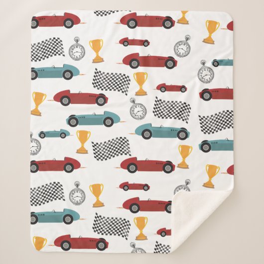 Blauw & Rood Snelle Retro  Racing Auto's Sherpa Deken (Voorkant)