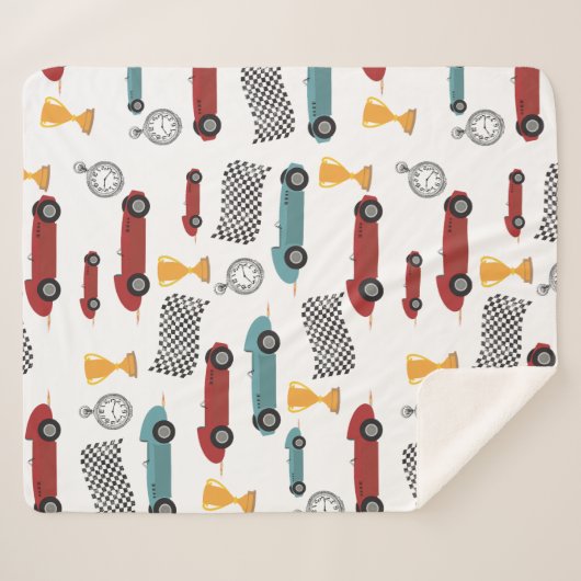 Blauw & Rood Snelle Retro Racing Auto's Sherpa Deken (Voorkant (horizontaal))