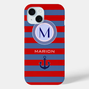 blauw & rood Strepen & Anker Monogrammed