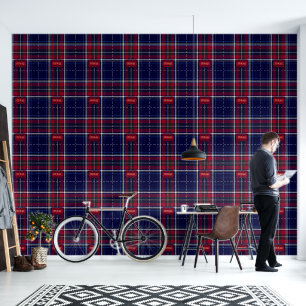 Blauw Rood Tartan Monogram in Keltische Leeuw lett Behang