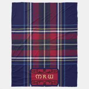 Blauw Rood Tartan Monogram in Keltische Leeuw lett Fleece Deken