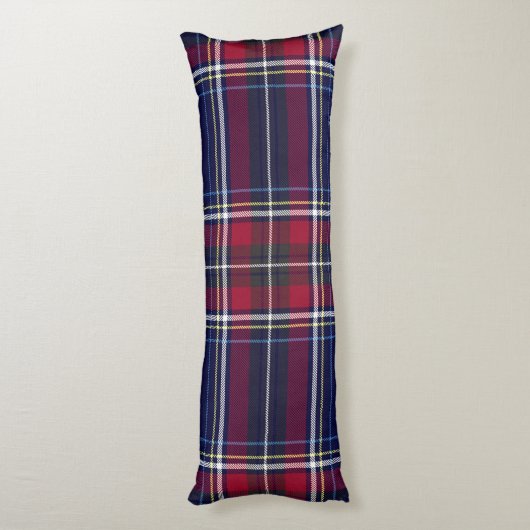Blauw Rood Tartan Monogram in Keltische Leeuw lett Lichaamskussen (Achterkant (Verticaal))