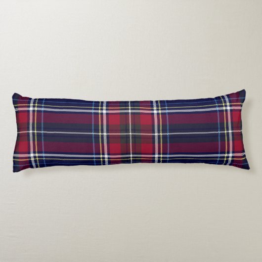 Blauw Rood Tartan Monogram in Keltische Leeuw lett Lichaamskussen (Achterkant)
