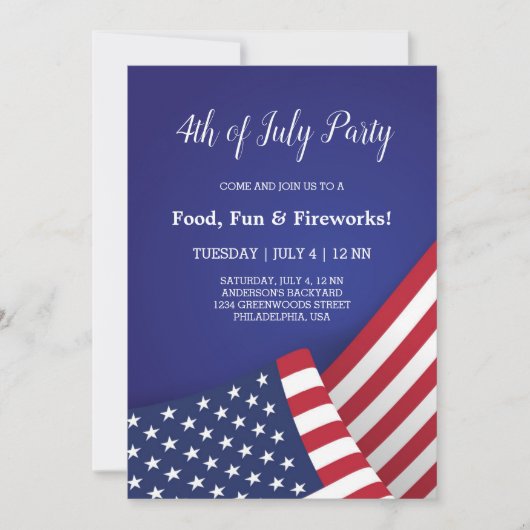 Blauw Rood Wit Amerikaanse Vlag Modern 4 juli Kaart (Voorkant)