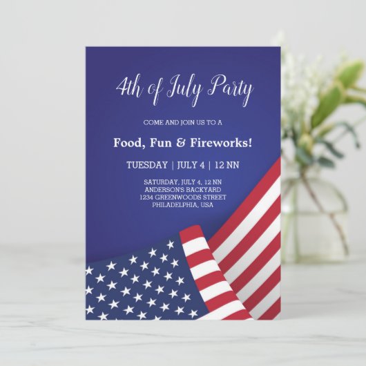 Blauw Rood Wit Amerikaanse Vlag Modern 4 juli Kaart (Staand voorkant)