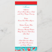 Blauw Rood Wit Bloemen Damast Menu Kaart (Achterkant)