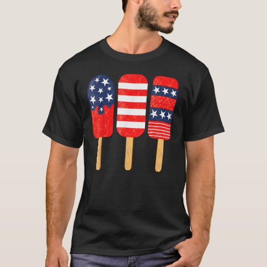 Blauw Rood Wit Ice Cream USA Amerikaanse vlag 4e v T-shirt (Voorkant)