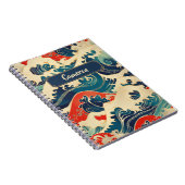 Blauw Rood Wit Japanse Ocean Wave Traditionele Kun Notitieboek (Rechterzijde)