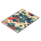 Blauw Rood Wit Japanse Ocean Wave Traditionele Kun Notitieboek (Linkerzijde)