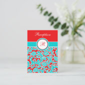 Blauw Rood Wit Monogram Damast Behuizing Kaart (Staand voorkant)