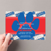Blauw, Rood & Wit Pawprint Afstuderen Frosted Acryl Uitnodigingen (Insitu (Draagbaar))