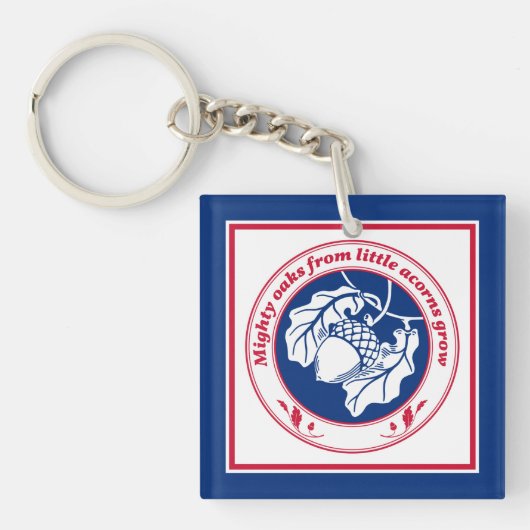  Blauw Rood Wit Spreekwoord Eiken Eikel Inkt Kunst Sleutelhanger (voorkant)