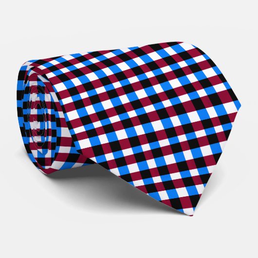Blauw Rood Wit Vierkantjes Stropdas (Opgerold)