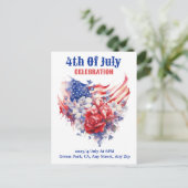 Blauw Rood Wit waterverf voor 4 juli Briefkaart (Staand voorkant)