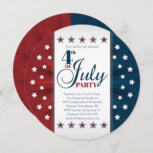 Blauw Rood Witte Sterren en Banner Vierde van Juli Kaart (Voorkant / Achterkant)